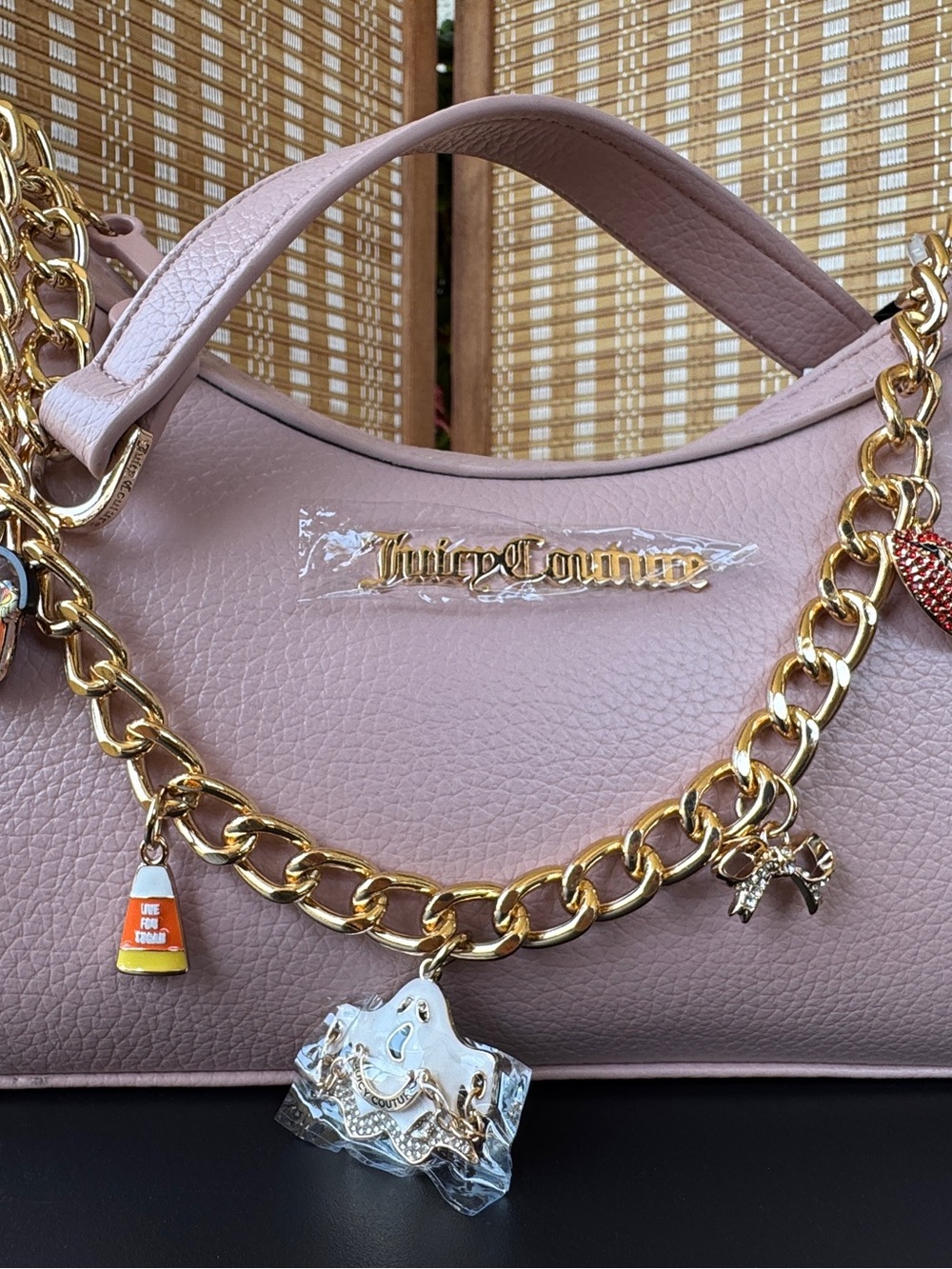 Juicy Couture Dusty Pink Chain-Accent Shoulder Bag with Halloween Charms